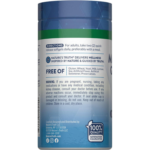 Nature's Truth Magnesium Glycinate 250 mg softgels bottle displayed.