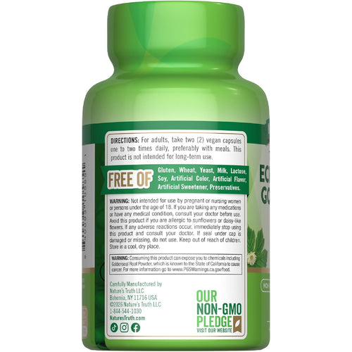 NT Echinacea Goldenseal bottle containing 100 vegan capsules. Non-GMO product for immune support and wellness.