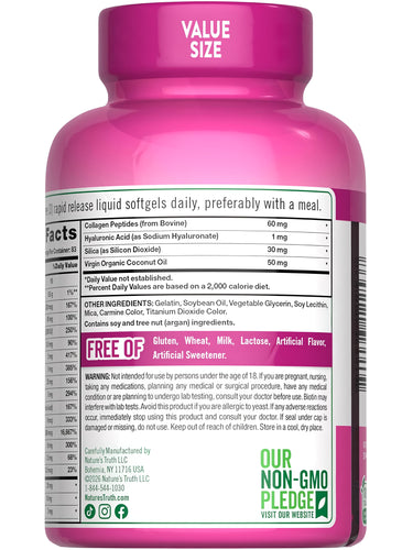 Supplement Facts panel for NT Hair, Skin, Nails 250 Softgels.