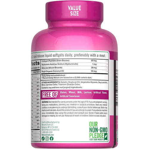 Supplement Facts panel for NT Hair, Skin, Nails 250 Softgels.