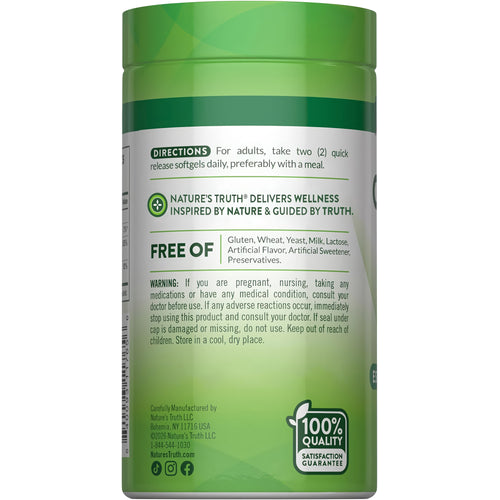 NT Calcium 1200 mg + D3 5000 IU, 60 Softgels bottle with directions, warnings, and 'Free Of' details on the back label.