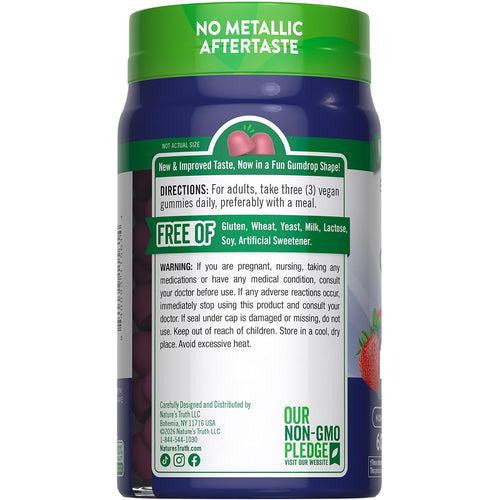 NT Zinc 50 mg 60 Gummies: No metallic aftertaste. Free from gluten, wheat, yeast, milk, lactose, soy, and artificial sweeteners.