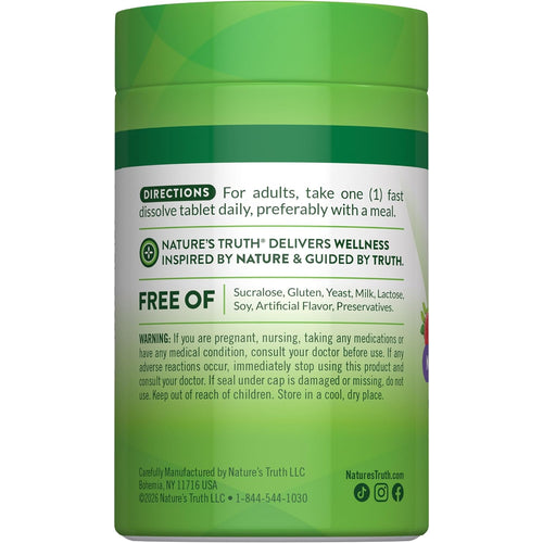 NT B-12 5000 mcg Methyl 60 Fast Dissolve Tabs, free of Sucralose, Gluten, Yeast, Milk, Lactose, Soy, Artificial Flavor, Preservatives.
