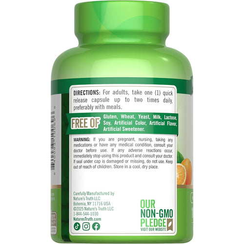 NT C 1000 mg with Bioflavonoids & Rose Hips 100 Capsules, back label displaying directions and warnings.