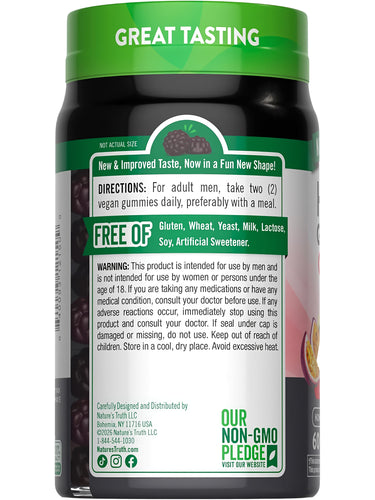 Horny Goat Weed Gummies for adult men, free of gluten, wheat, yeast, milk, lactose, soy, and artificial sweetener.