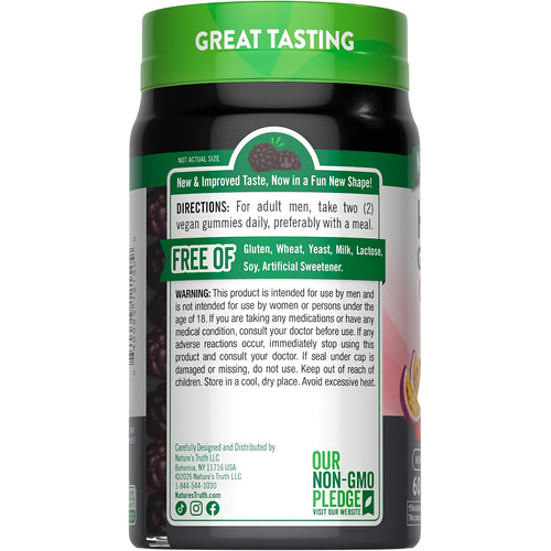 Horny Goat Weed Gummies for adult men, free of gluten, wheat, yeast, milk, lactose, soy, and artificial sweetener.