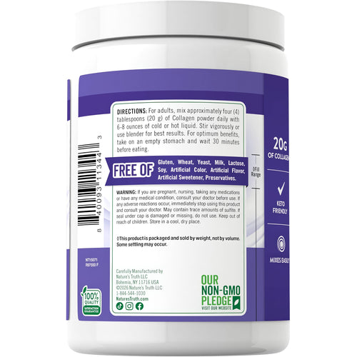 NT Multi Collagen Powder 9oz jar offers 20G of collagen per serving. It's keto-friendly, mixes easily, and has a non-GMO pledge.