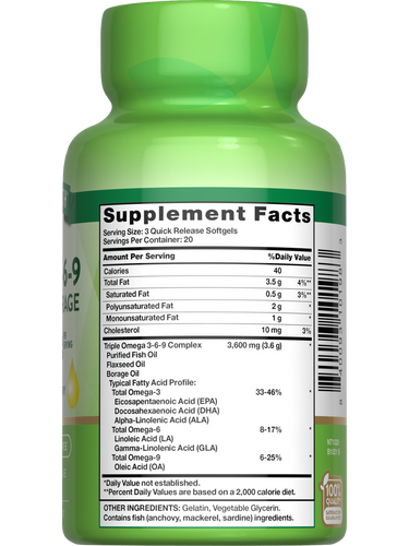 Triple Omega 3-6-9 3600 mg with Fish, Flax, Borage