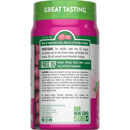 NT Hair, Skin, Nails 80 Gummies bottle, with 'GREAT TASTING' and 'New & Improved Taste, Now in a Fun New Shape!' on the label.