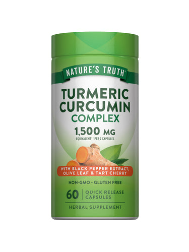 Turmeric Curcumin Complex 1,500 MG with Black Pepper, Olive Leaf, and Tart Cherry, 60 Capsules, Non-GMO and Gluten Free.