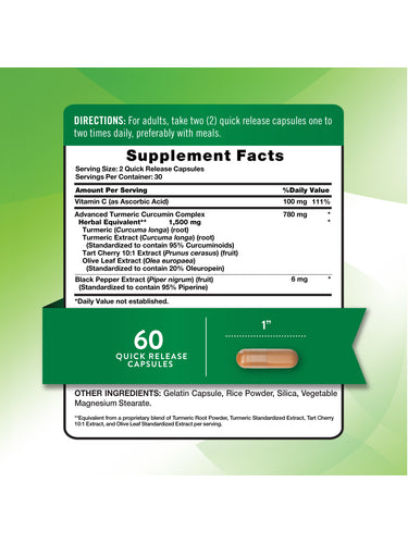The supplement facts panel for NT Turmeric 1500 mg Complex 60 Capsules is shown.