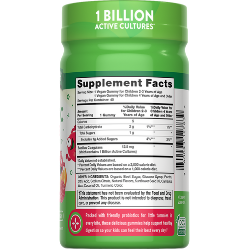 Kids Probiotic Gummy with 1 Billion Active Cultures, providing 40 servings.