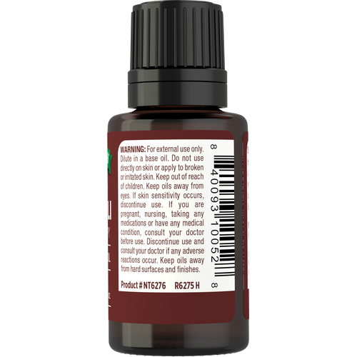 NT Patchouli Oil 15 mL bottle showing a warning label and product number NT6276 on the front.