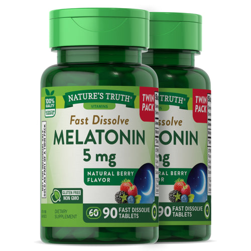 Nature's Truth Fast Dissolve Melatonin 5 mg, Natural Berry Flavor, Twin Pack of 90 fast dissolve tablets each.