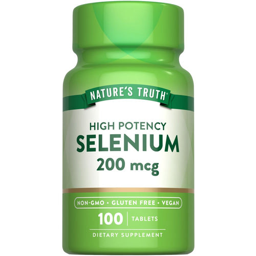 View 1 Nature's Truth High Potency Selenium 200 mcg with 100 tablets shown on a hand scale.