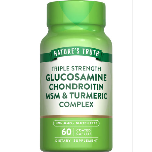 Nature's Truth Triple Strength Glucosamine Chondroitin MSM & Turmeric Complex, 60 coated caplets for joint support.