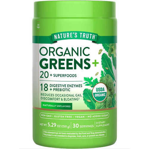Nature's Truth Organic Greens+ powder, Net Wt. 5.29 OZ (150 g), 30 servings, Dietary Supplement.