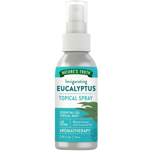 A 2.4 FL OZ (71 mL) bottle of eucalyptus topical spray.