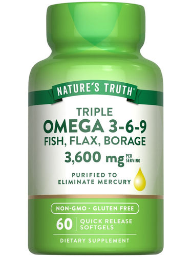 Triple Omega 3-6-9 3600 mg con Pescado, Lino, Borraja