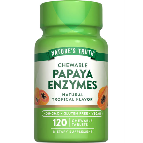 120 chewable papaya enzyme tablets on a hand scale.