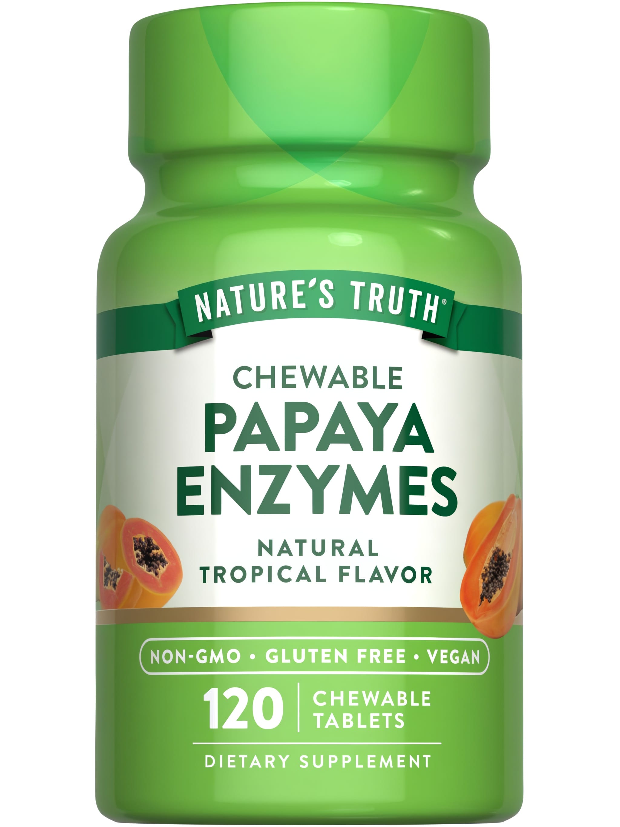 120 chewable papaya enzyme tablets on a hand scale.