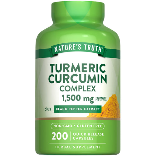 Turmeric Curcumin 1,500 mg with Black Pepper Extract, 200 quick release capsules, non-GMO and gluten-free.