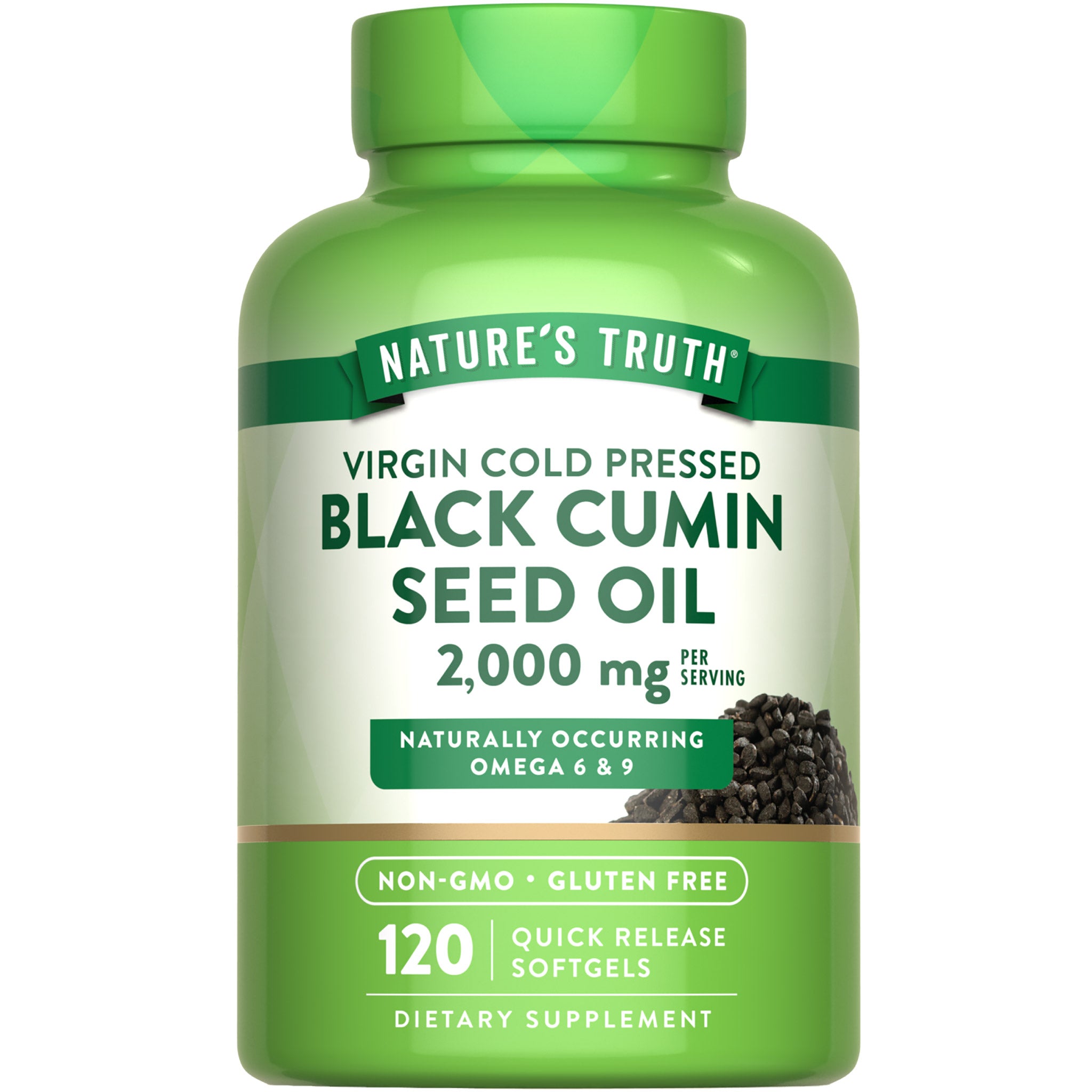 Virgin Cold Pressed Black Cumin Seed Oil, 2,000 mg per serving, 120 Quick Release Softgels, Non-GMO, Gluten Free.