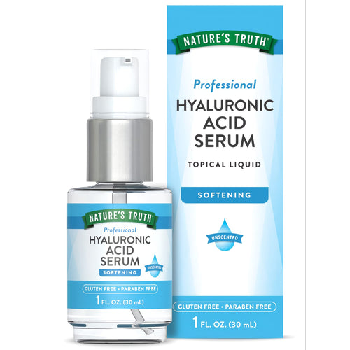 NATURE'S TRUTH Professional HYALURONIC ACID SERUM TOPICAL LIQUID, 1 FL. OZ. (30 mL) bottle and box.