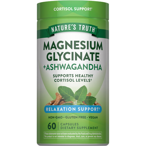 Nature's Truth Magnesium Glycinate plus Ashwagandha, 60 capsules dietary supplement.