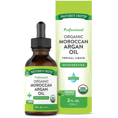 A 2 Fl. Oz. (59mL) bottle of professional organic Moroccan argan oil for topical use.