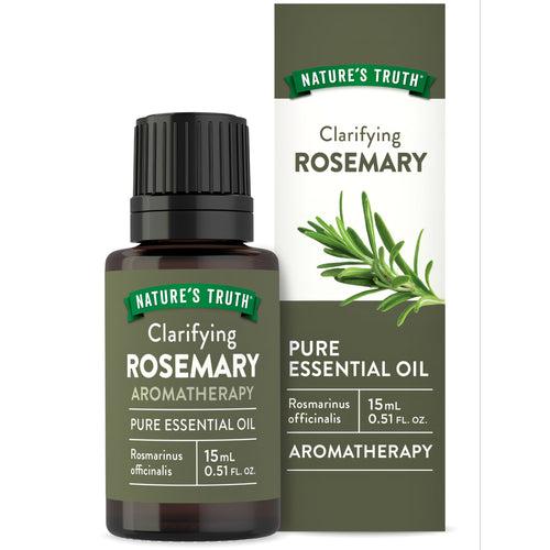 A 15 mL bottle and box of Clarifying Rosemary Pure Essential Oil for aromatherapy.