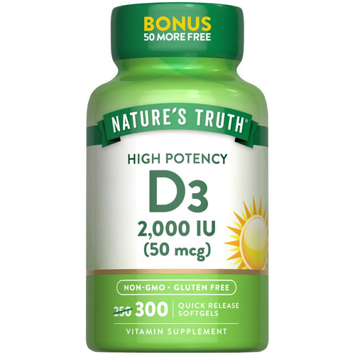Nature's Truth High Potency D3 2,000 IU (50 mcg) Quick Release Softgels, 300 count (250+50 Bonus).