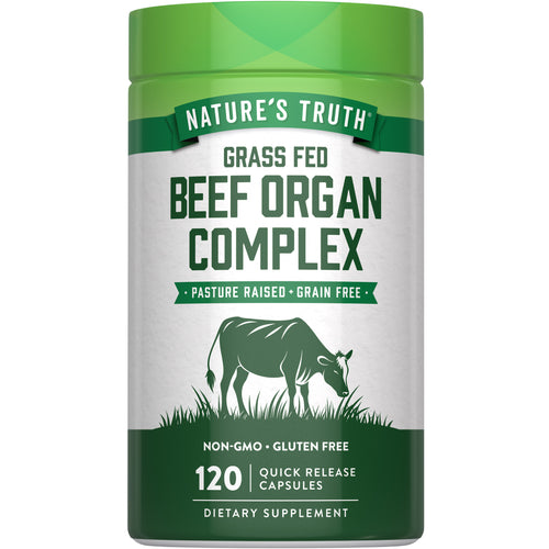 Nature's Truth Grass Fed Beef Organ Complex: pasture raised, grain free, non-GMO, gluten free, 120 quick release capsules.