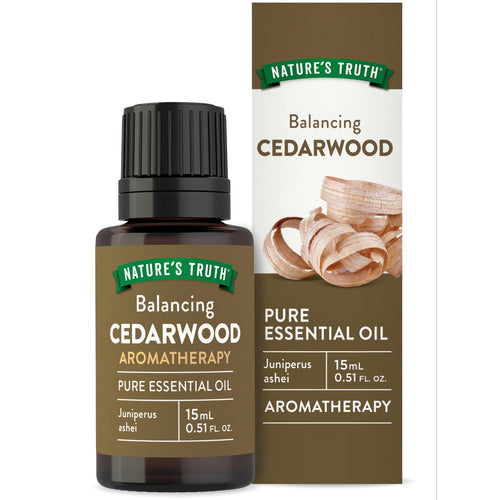 View 1 Nature's Truth Cedarwood Aromatherapy Pure Essential Oil 15 mL bottle and box.