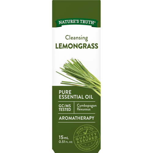 Lemongrass Pure Essential Oil label showing 15 mL (0.51 FL. OZ.) size.