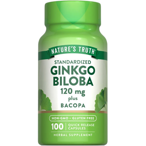 View 1 Standardized Ginkgo Biloba 120 mg and Bacopa 100 mg Quick Release Capsules on display.