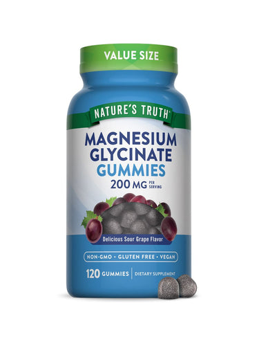 Gummies de Glycinate de Magnésium pour Adultes de Nature's Truth | 200mg | 120 unités | Saveur de Raisin | Supplément Végane, Non-OGM & Sans Gluten