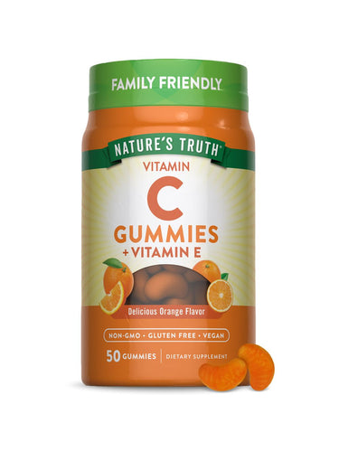 Gommose alla vitamina C di Nature's Truth | Confezione da 50 | con vitamina E | Gusto arancia | Integratore vegano, non OGM e senza glutine