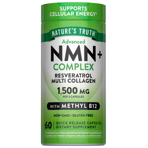 Advanced NMN+ Complex with Resveratrol, Collagen, and Methyl B12, 1,500 mg per 3 capsules, 60 Quick Release Capsules.