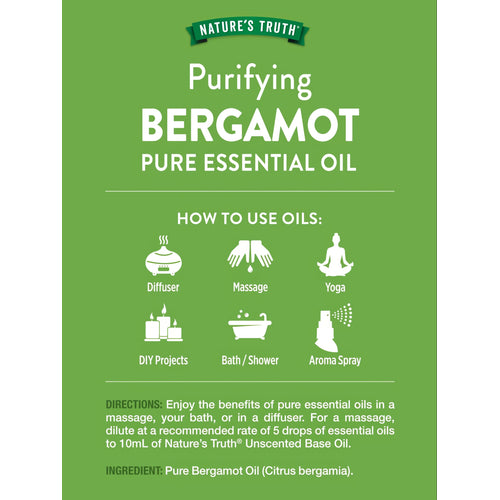 Nature's Truth Bergamot Essential Oil: Use for diffuser, massage, yoga, DIY, bath, shower, and aroma spray.