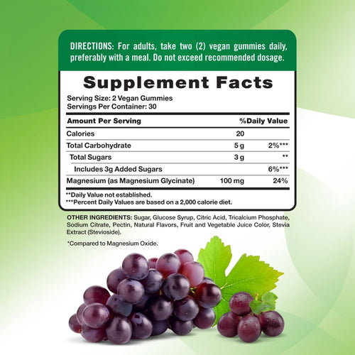 Image of Supplement Facts panel for Magnesium Glycinate Gummy 60 Count.
