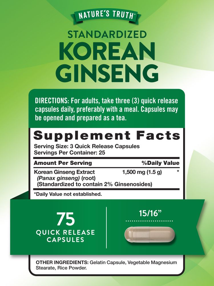 Korean Ginseng 1500 mg - 75 Quick Release Capsules