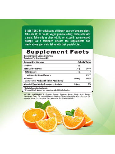 Gommose alla vitamina C di Nature's Truth | Confezione da 50 | con vitamina E | Gusto arancia | Integratore vegano, non OGM e senza glutine