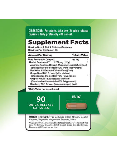 Complesso di Resveratrolo Nature's Truth 1200 mg | 90 Capsule | Integratore Non-OGM e Senza Glutine