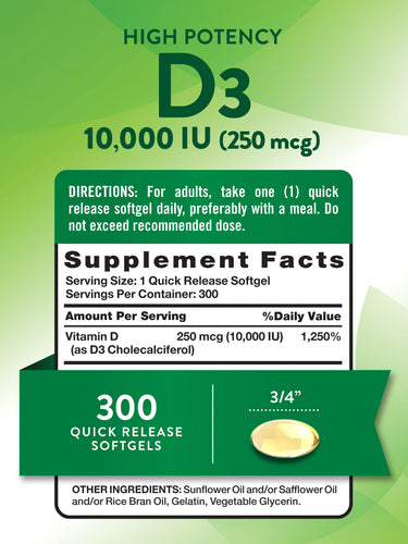 Vitamin D3 10000 IU Softgels | 300 Count