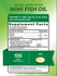 Hand holds a bottle of 100 mini fish oil softgels, each measuring 5/8 inch long.