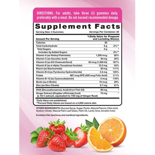 Nutritional panel for NT Prenatal with DHA, 60 Gummies, showing supplement facts.