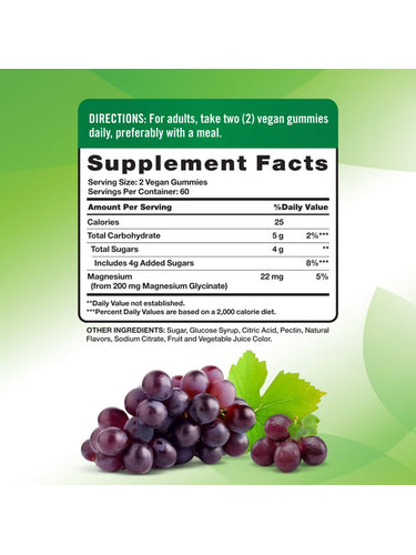 Gummies de Glycinate de Magnésium pour Adultes de Nature's Truth | 200mg | 120 unités | Saveur de Raisin | Supplément Végane, Non-OGM & Sans Gluten