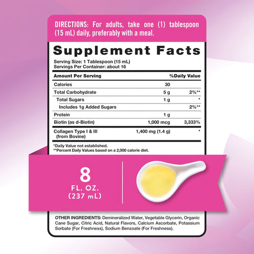 A white spoon holds one tablespoon of NT Collagen Liquid.
