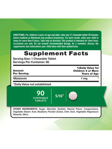 A round chewable tablet on a hand scale, measuring 5/16 inches in diameter.